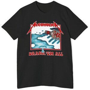 Metallica Alcoholica Drank Em All T Shirt Heavy Metal Band Graphic Fan GiftRetro